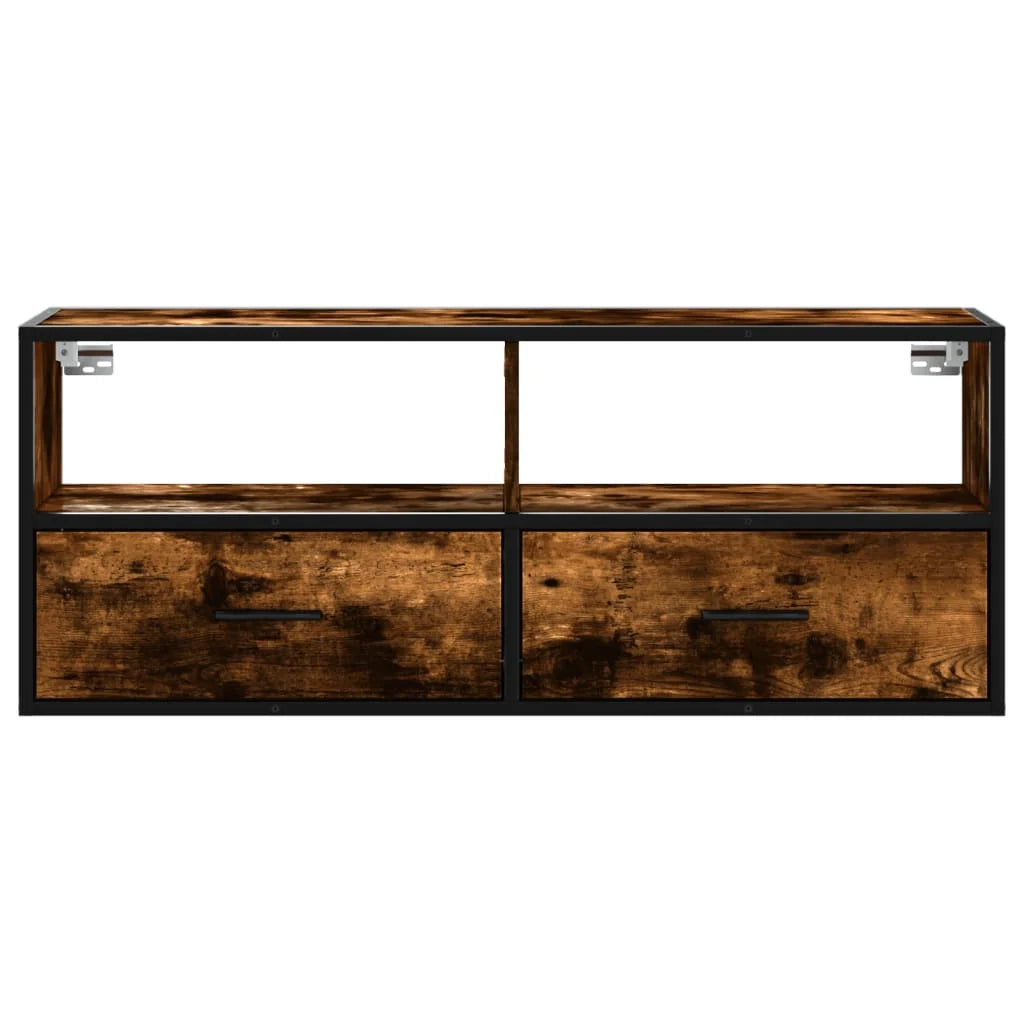 Mobile TV multimediale mensola TV credenza mobile TV sala da pranzo soggiorno camera da letto rovere affumicato 100 x 31 x 39,5 cm legno ingegnerizzato e metallo marrone 02_0027256