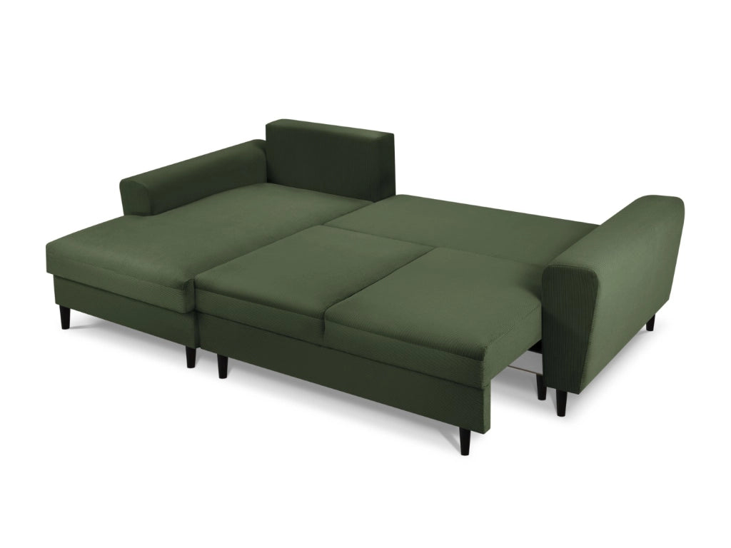 Cosmopolitan Design - Divano convertibile angolare sinistro con box "Kyoto" 4 posti in velluto a coste verde bottiglia 