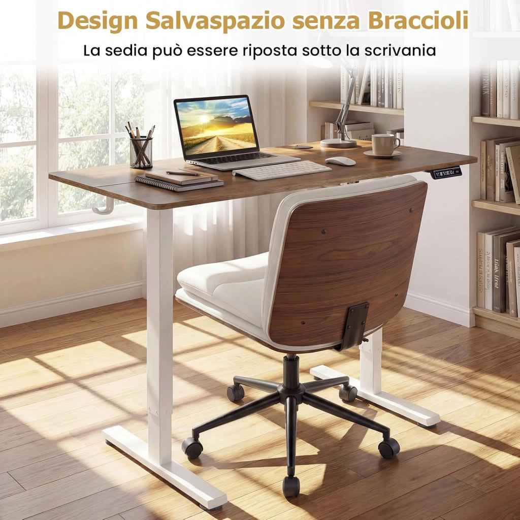 Sedia Ufficio Girevole con Ruote, Sedile Curvo, Schienale Reclinabile, Poltrona Scrivania con Altezza Regolabile, per Lavoro, Studio, Relax, Portata 110 kg (Bianco)