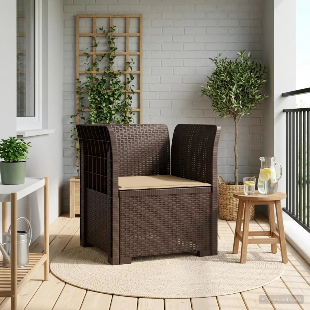 Sedia da giardino-Poltrona a 1 Posto con Cuscino Aspetto Rattan PP Marrone 939165