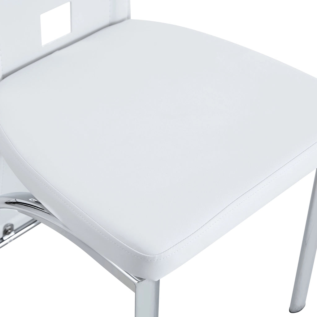 Set tavolo da pranzo e sedie con 1 tavolo rotondo e 4 sedie; vetro temperato e metallo; bianco e argento