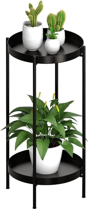 Supporto per Pianta Indoor/Outdoor in Metallo a Due Livelli Alto con Finestra per Casa, Giardino, Terrazza, Balcone, Ufficio, Sala, Bagno, Angolo (Nero)