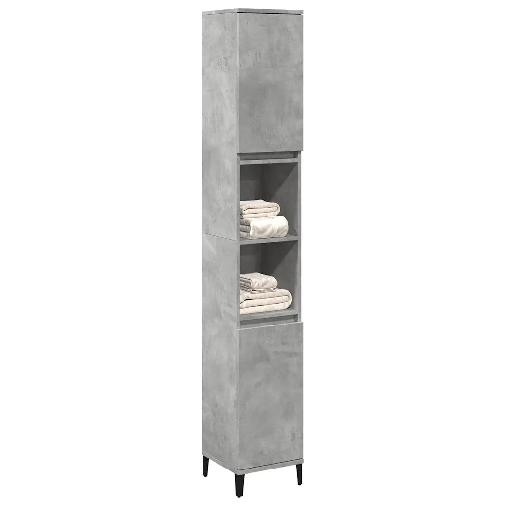 Armadietto Bagno | Armadio da bagno Grigio Cemento 30x30x190 cm Legno Multistrato