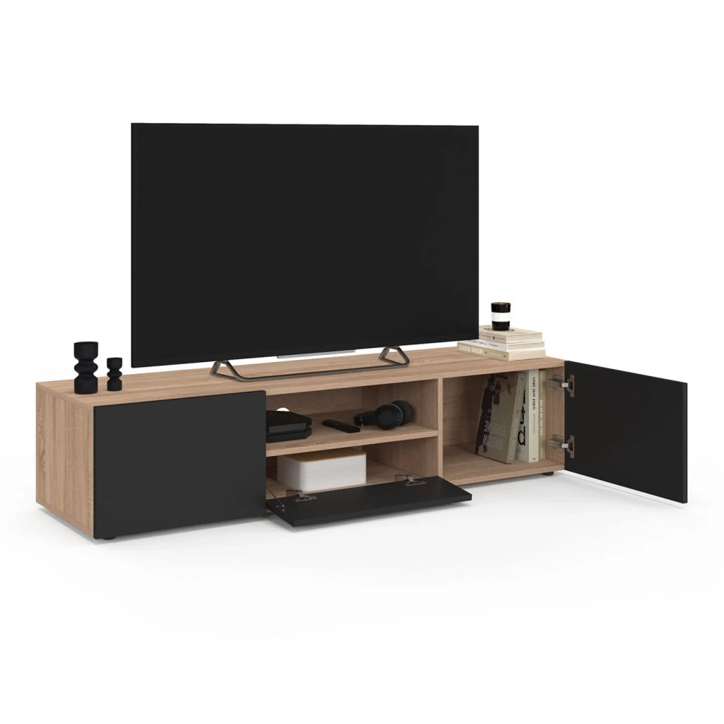 IDMarket - Porta TV ELI 140 cm in faggio con ante nere