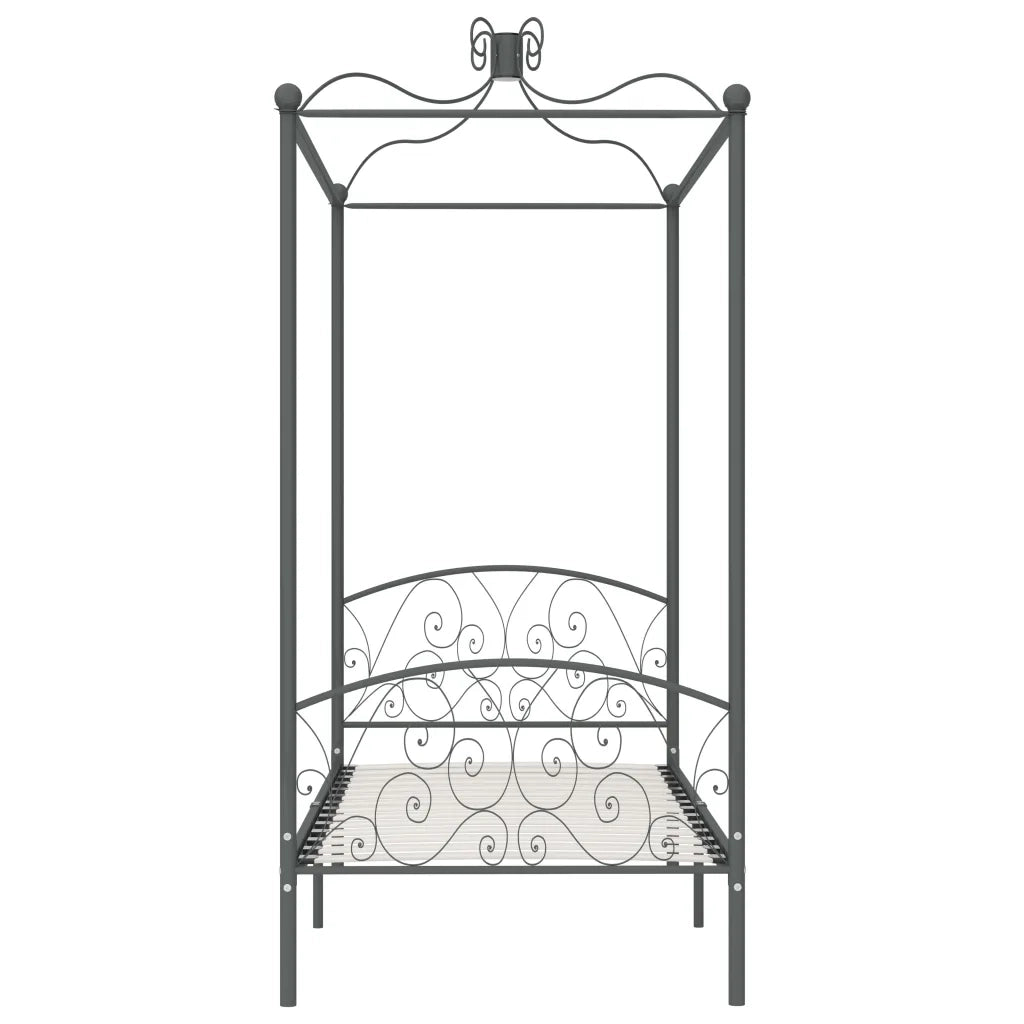 Letto a Baldacchino Grigio in Metallo 90x200 cm