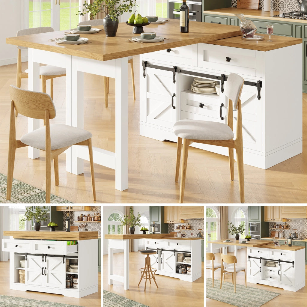 TAVOLO isola cucina 2 in 1 120-197 cm MDF bianco