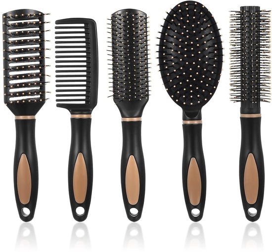 Set di pettinature anti-matrice per uomo e donna, 5 pezzi, set di pettini, set di pettini con spazzola, pettini anti-statici per rilascio, per capelli umidi e ricci, completo da salone
