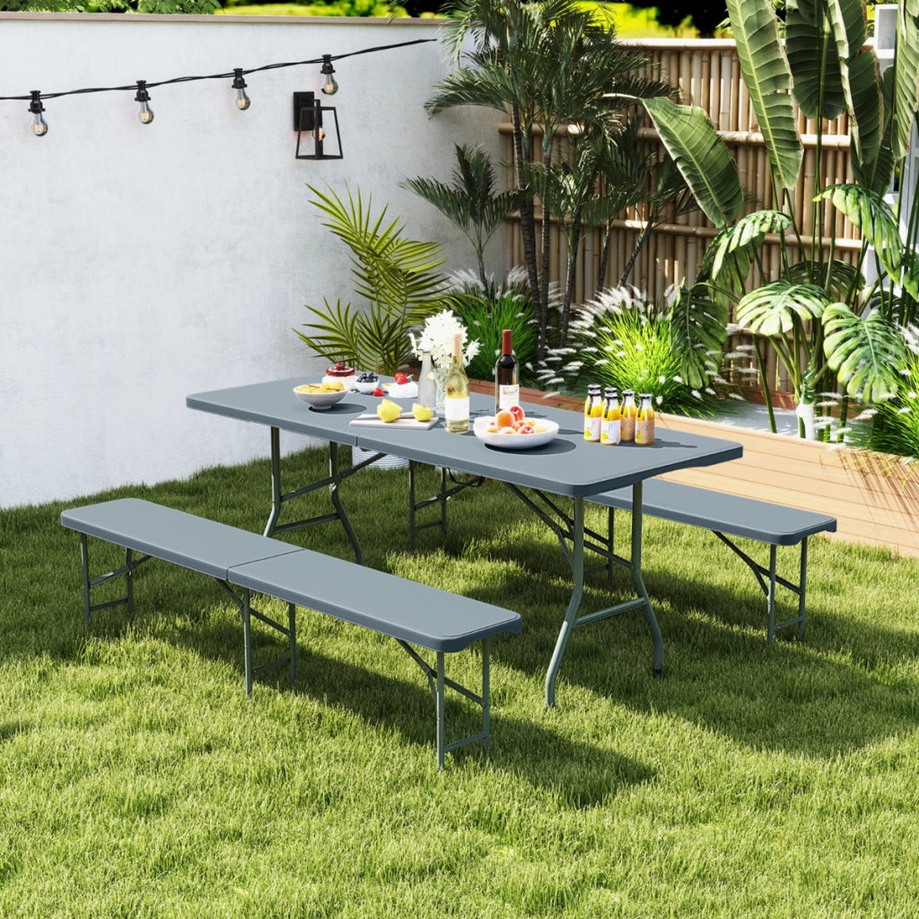 Panca pieghevole in plastica da 180 cm con manico e blocco, Sedile portatile pieghevole con capacit¨¤ di 600 kg Grigio-Panchine