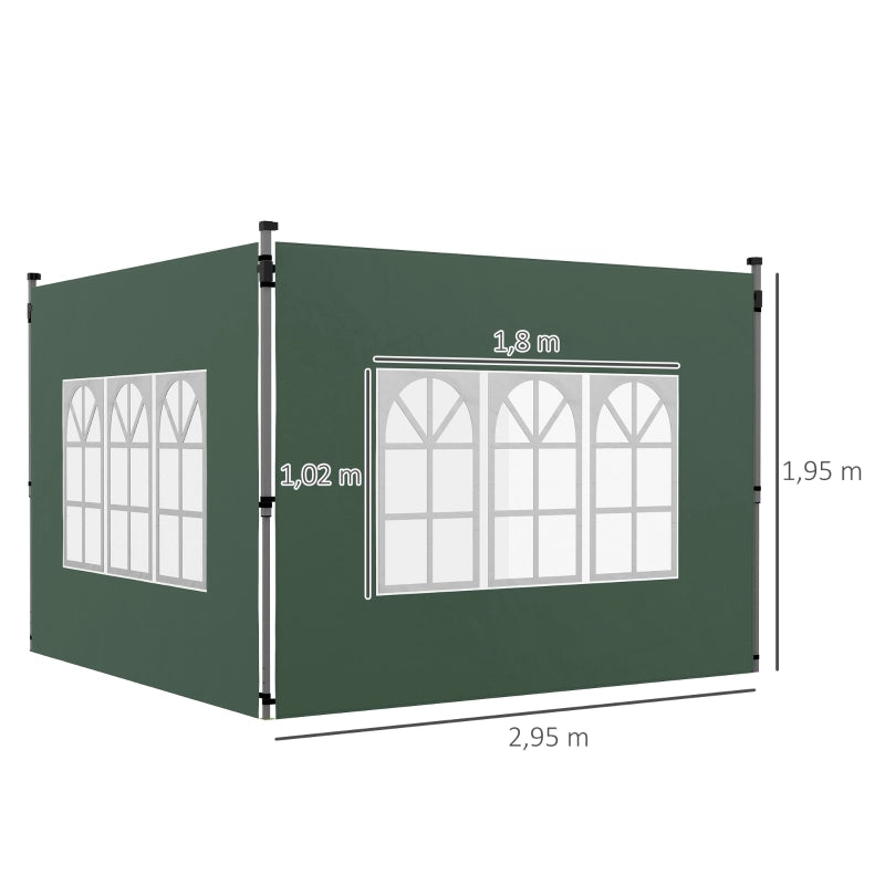 Set di 2 pannelli laterali per gazebo 3x3/3x4 m, parete laterale con finestra, impermeabile, verde