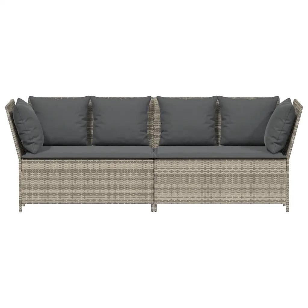 Divano da Giardino con Cuscini in Polyrattan Grigio Chiaro