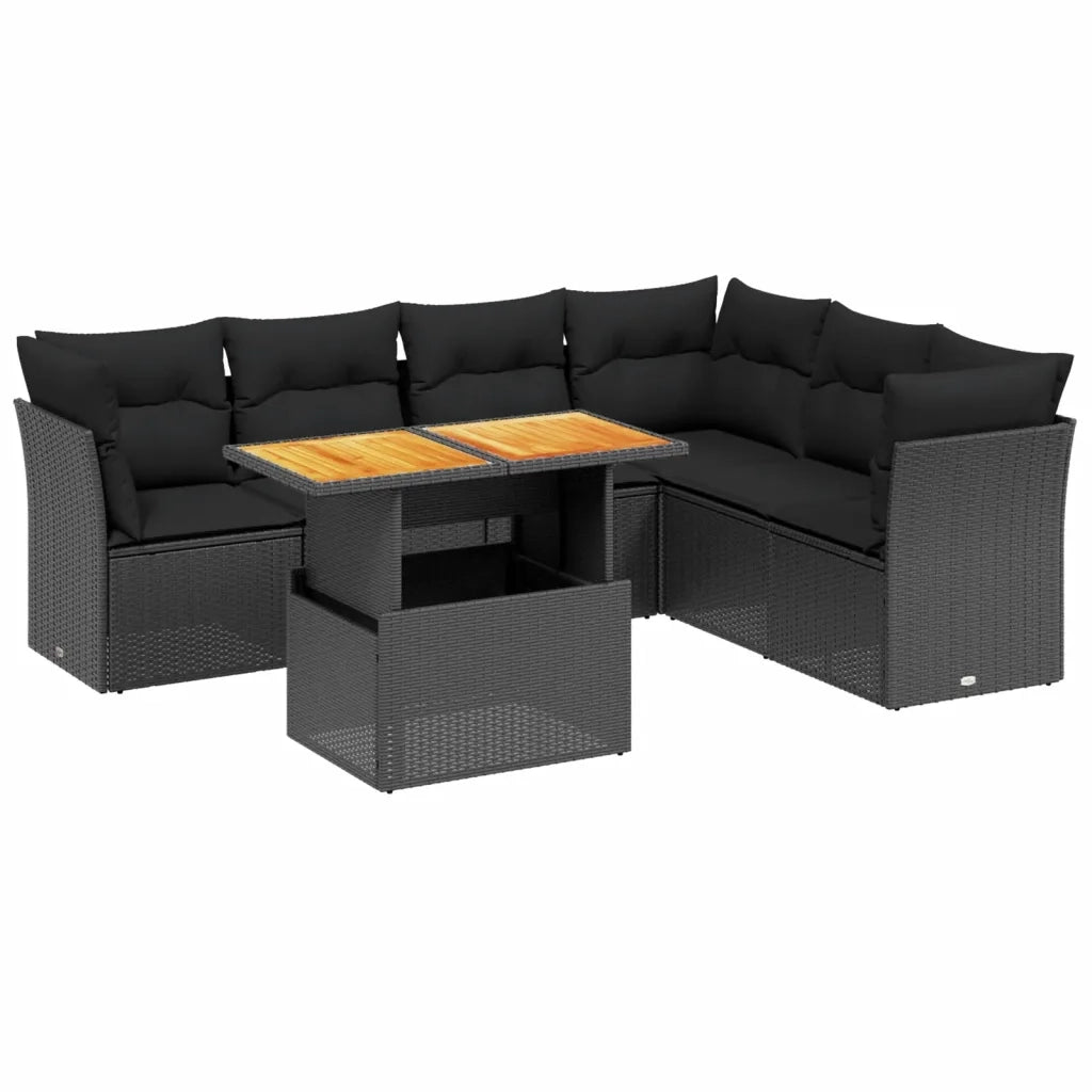 Set Divani da Giardino con Cuscini 7pz Nero Polyrattan 3270845