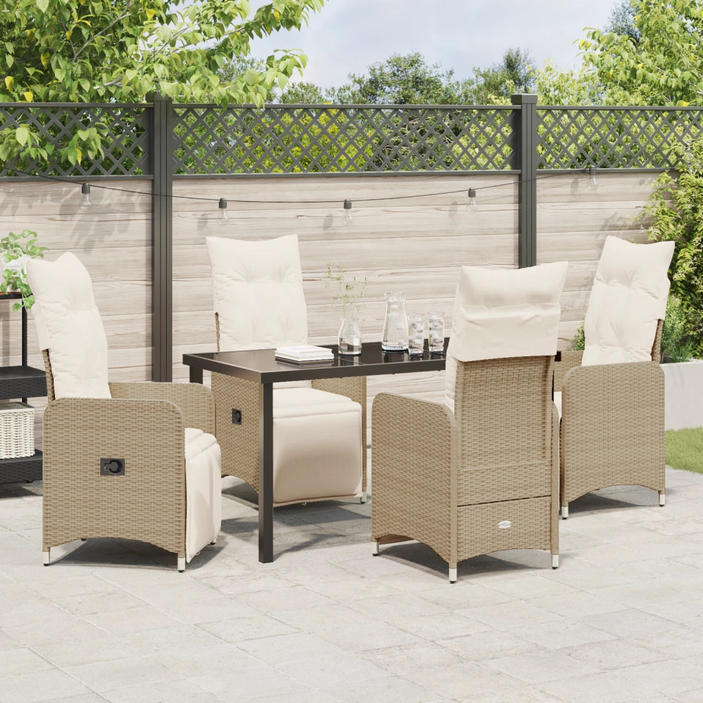 Set da Pranzo da Giardino 5 Pezzi con Cuscini Beige in Polyrattan
