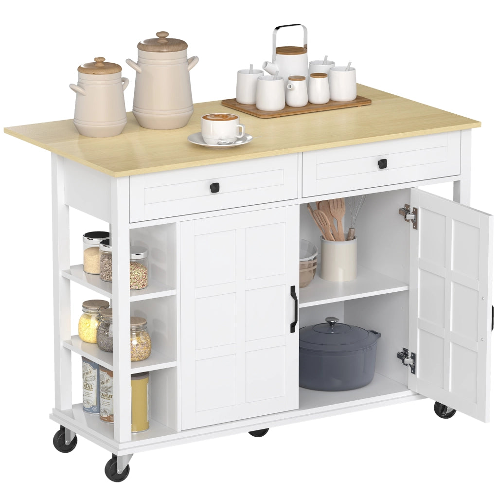 Carrello da Cucina con Ruote ¨C Xylo ¨C Piano Pieghevole 2 Ante 2 Cassetti 6 Ripiani Bianco