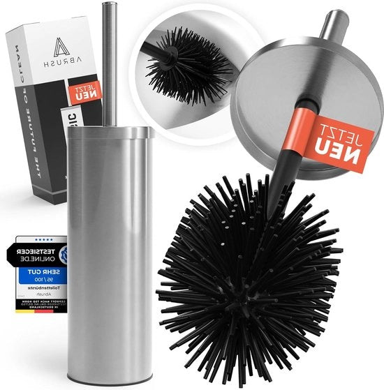 Spazzola per Water Toilet in Silicone Premium - Ombrellino per Spazzola Chiuso - Scelta di Colori (Nero-Bianco-Argento)