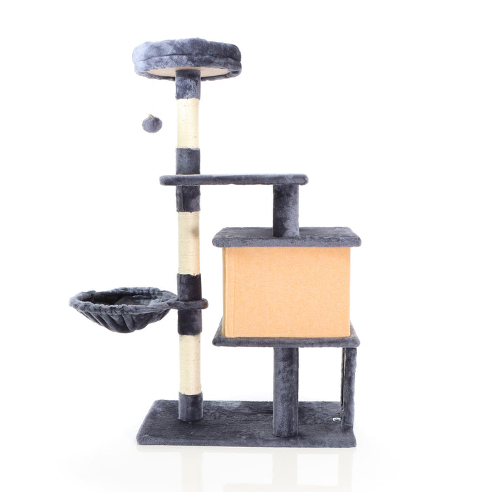 Fudajo Albero tiragraffi per gatti grigio scuro 112cm con casetta e lettino