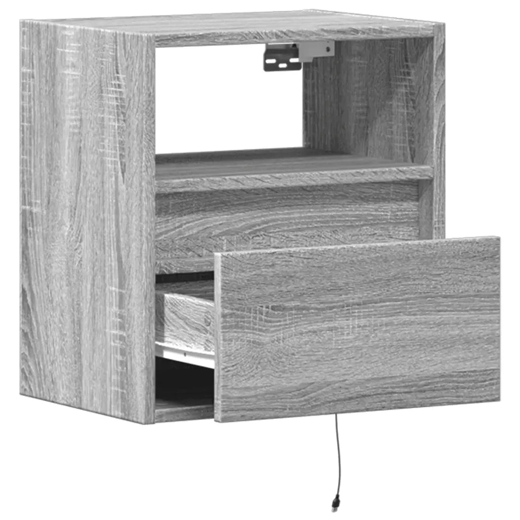 vidaXL Comodino a Parete con luci LED Grigio Sonoma