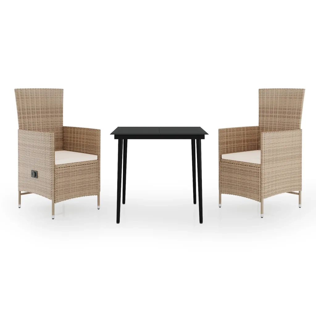 Set da Pranzo per Giardino 3 pz con Cuscini Beige cod mxl 40950