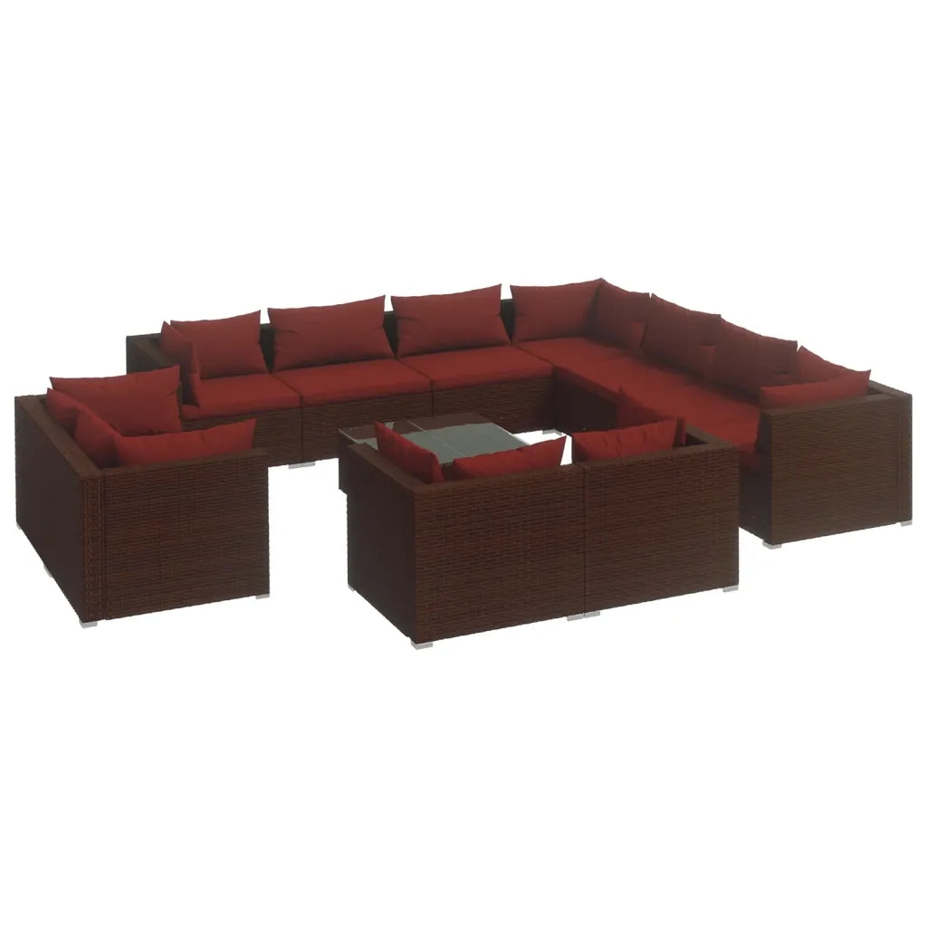 Set Divani da Giardino 12 pz con Cuscini in Polyrattan Marrone 3102883