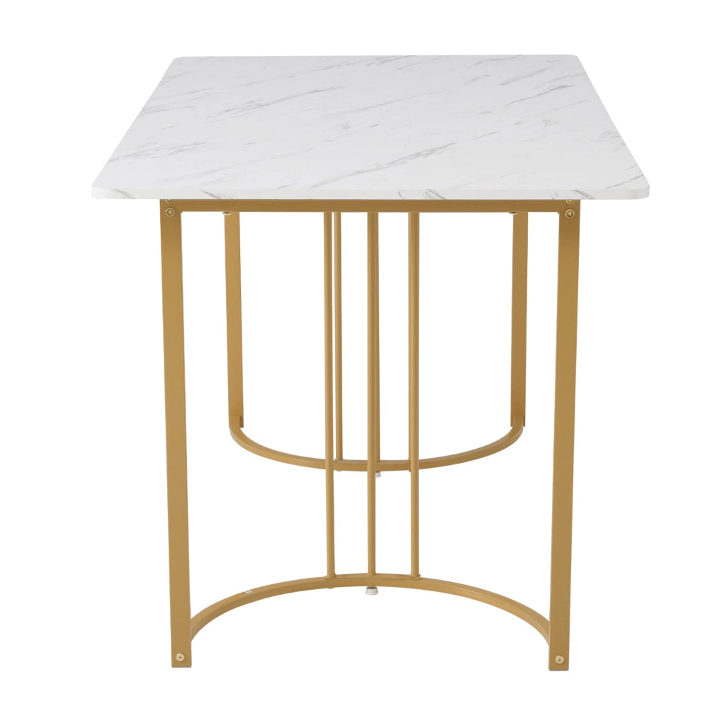 Tavolo da pranzo con 4 sedie 140x80 cm; effetto marmo; metallo; MDF; bianco