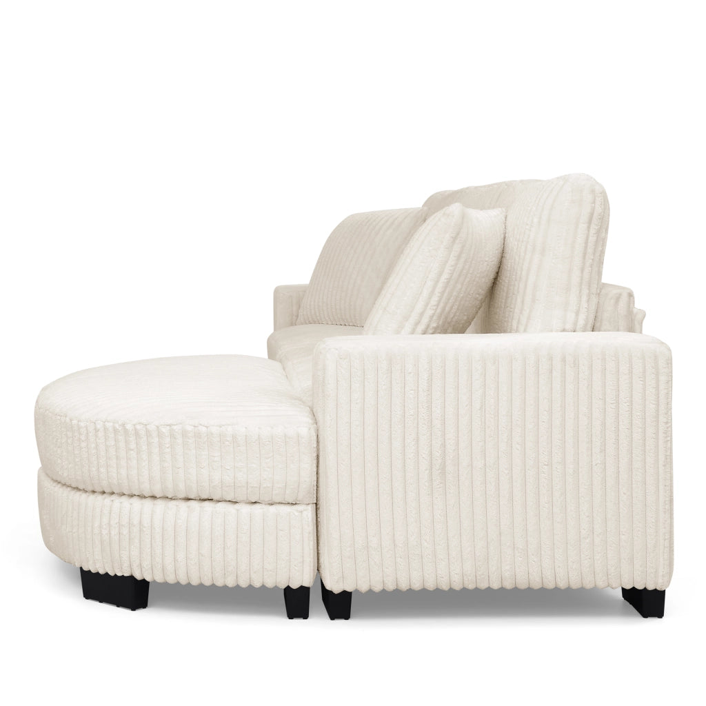 Divano angolare modulare 4 posti - con hocker ovale e 2 cuscini - in corduroy beige