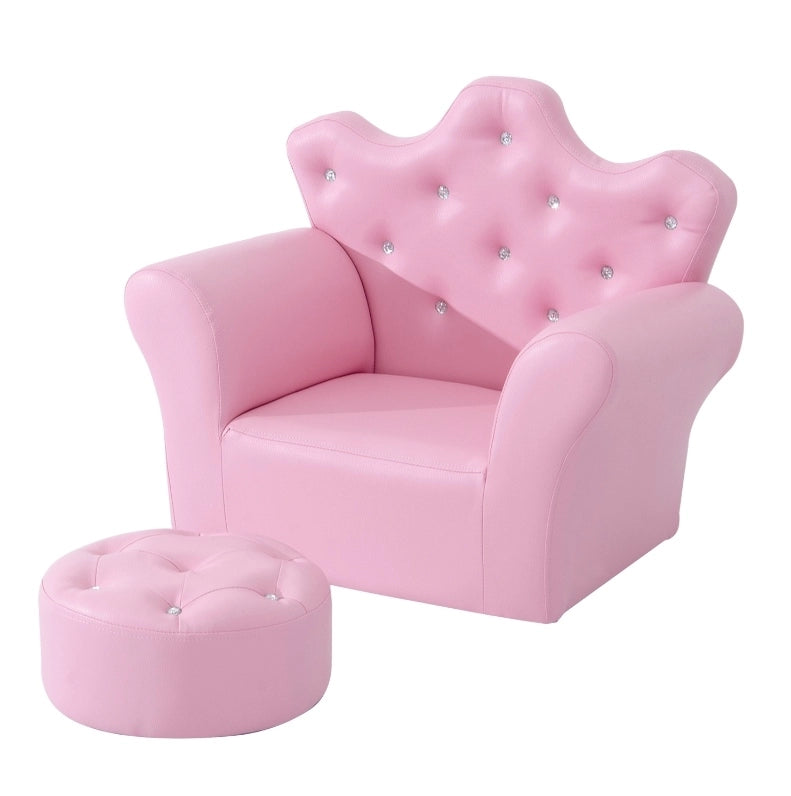 Divanetto per bambini 58,5 x 41,5 x 51 cm in legno rosa con pouf, per camera