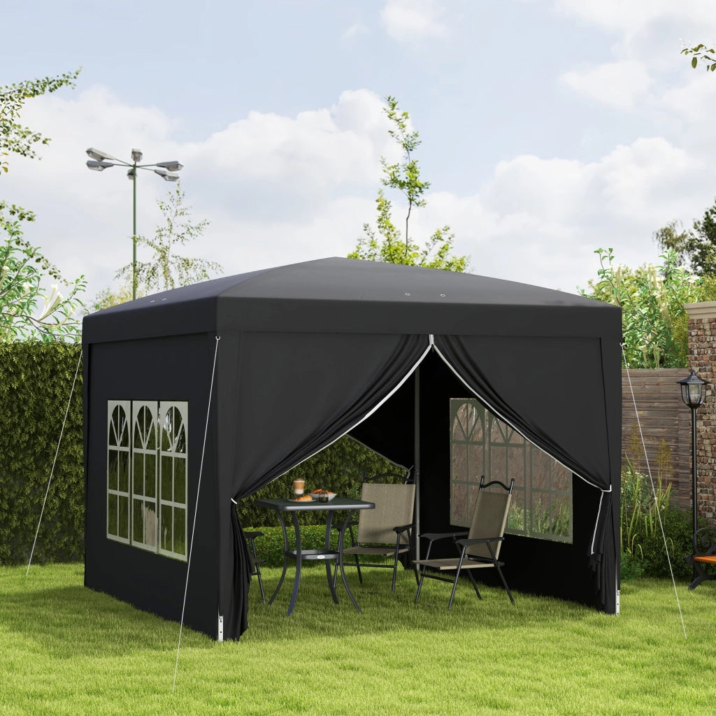 Tenda da giardino pieghevole 3x3 m ¨C zephmum ¨C nero con 4 pareti e sacco di trasporto