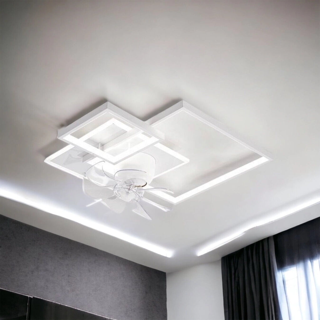 Plafoniera moderna a led con ventilatore da soffitto cambia 3 luci dimmerabile con telecomando