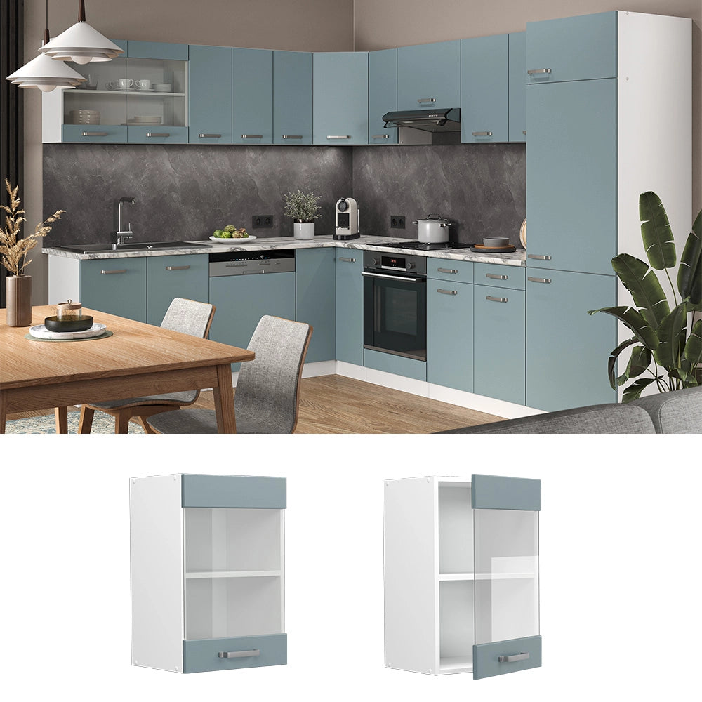 Vicco Mobile da cucina in vetro Grigio-blu 40 cm