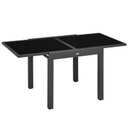 Tavolo da Pranzo Allungabile da Giardino con Piano in Vetro e Alluminio, 80-160x80x75 cm, Nero