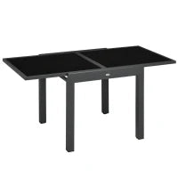 Tavolo da Pranzo Allungabile da Giardino con Piano in Vetro e Alluminio, 80-160x80x75 cm, Nero