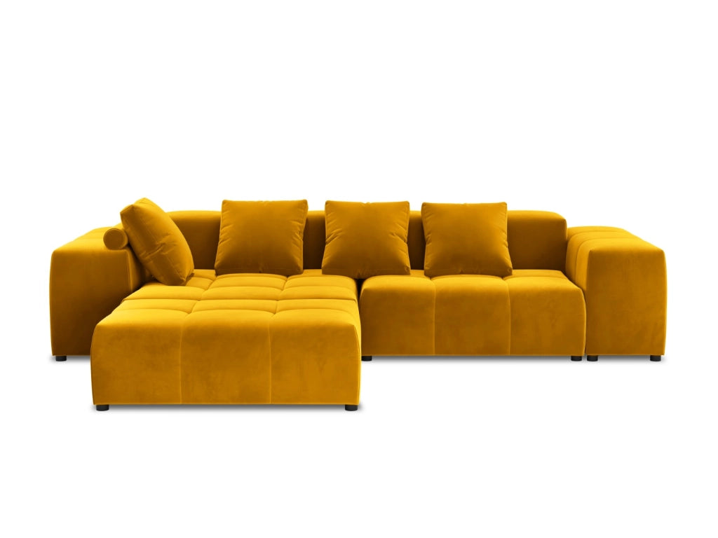 Cosmopolitan Design - Divano angolare modulare reversibile "Rome" 5 posti in velluto giallo 