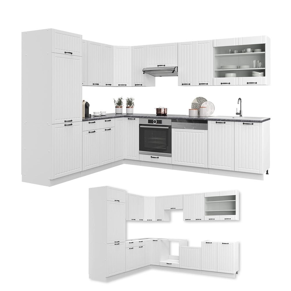 Cucina angolare completa Fame-Line Bianco rustico/Bianco 287 x 60 cm, PL Rovere Vicco