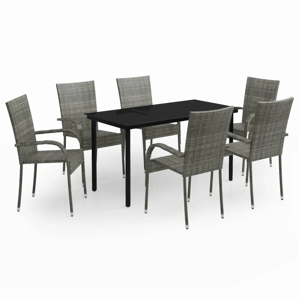 Set da Pranzo per Giardino 7 pz | Set Salotto da Giardino con Cuscini Grigio e Nero