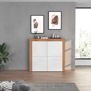 WHOUS Madia Chronos a 4 ante bianco lucido e rovere 140x40x130 cm