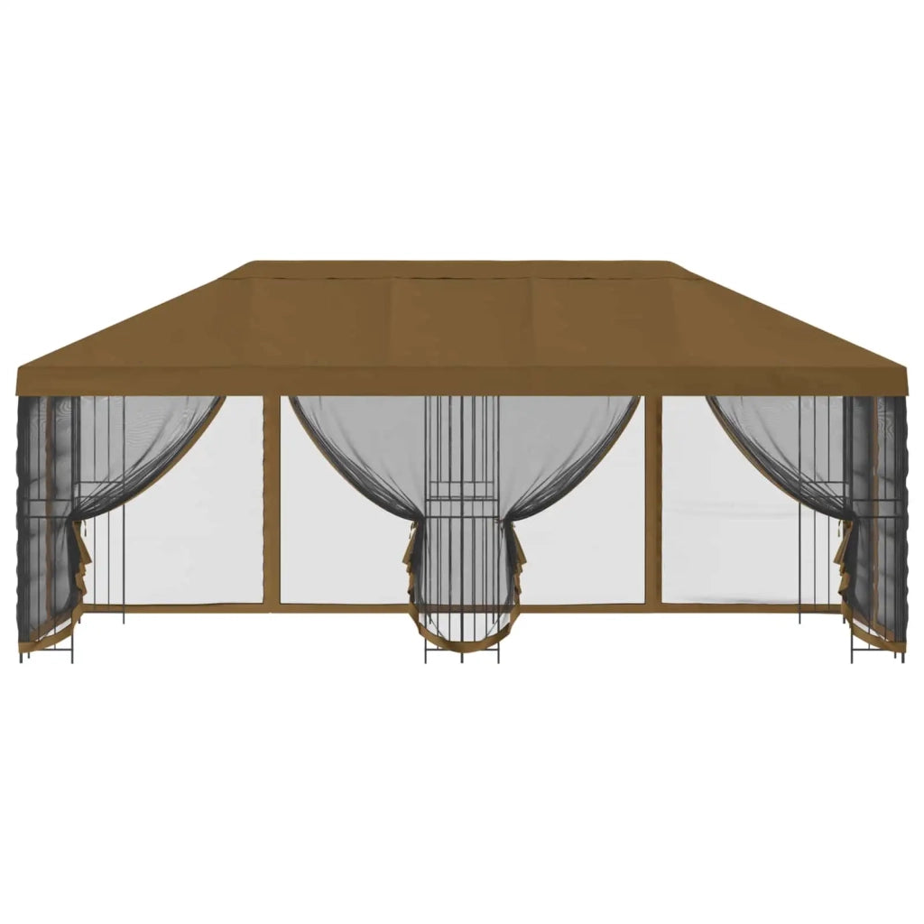 Gazebo con pareti laterali 6 x 3 m Tortora Poliestere e Acciaio