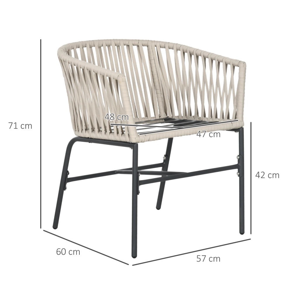Set 2 Sedie da Giardino Stile Boho con Cuscini Sfoderabili e Struttura in Metallo Poltroncine da Esterno Beige