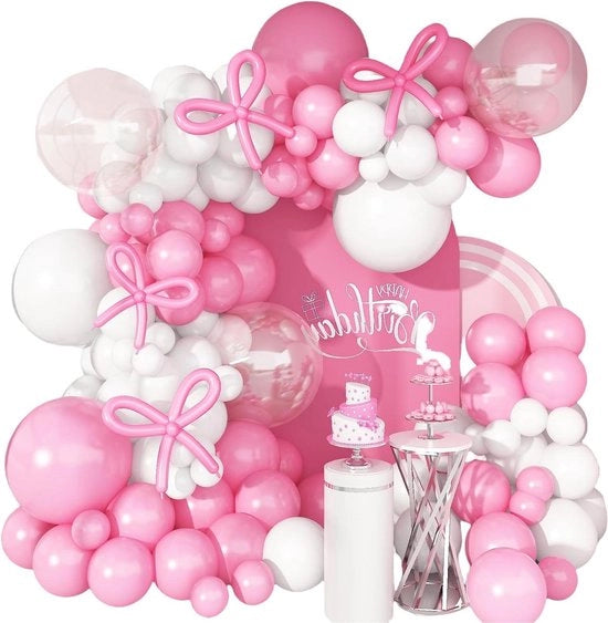 Set di palloncini curvo 118 pezzi rosa e bianco, per ragazze compleanno e baby shower