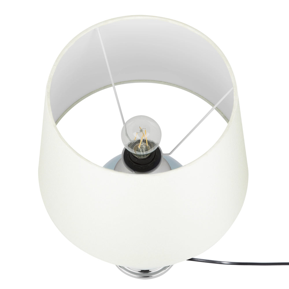 Lampada da Tavolo Comodino Base in Ceramica Azzurro Paralume Impero Rotondo paralume in policotone Bianco