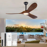 Ventilatore da soffitto 52 pollici con luce, 3 pale legno massello, 3CCT, motore DC silenzioso reversibile, telecomando, moderno