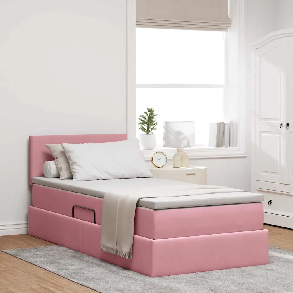 Letto con contenitore e LED con led Rosa 90 x 190 cm Velluto 3371306