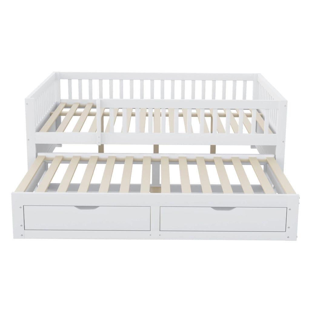 Divano letto 140x200 cm con letto estraibile; sponde di sicurezza e 2 cassetti in legno bianco