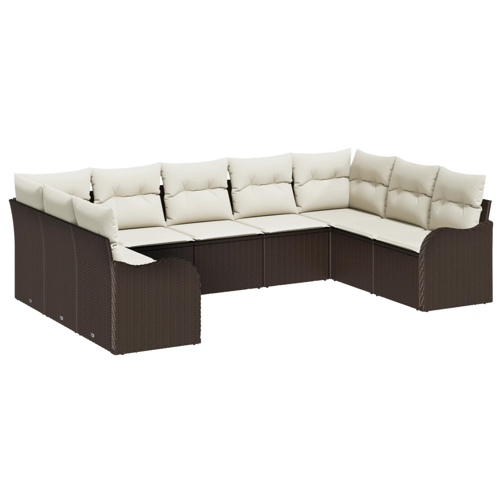 Set divani giardino con cuscini  9 pezzi marrone polyrattan