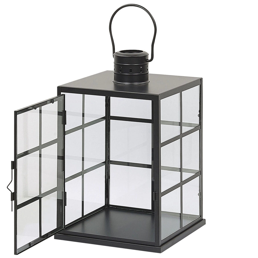 Lanterna in metallo Nero da 27 cm da parete in vetro con maniglia decorato scandinavo