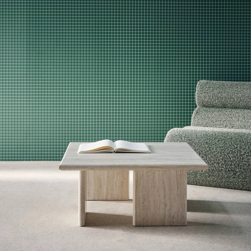 Tavolino quadrato effetto legno, beige travertino