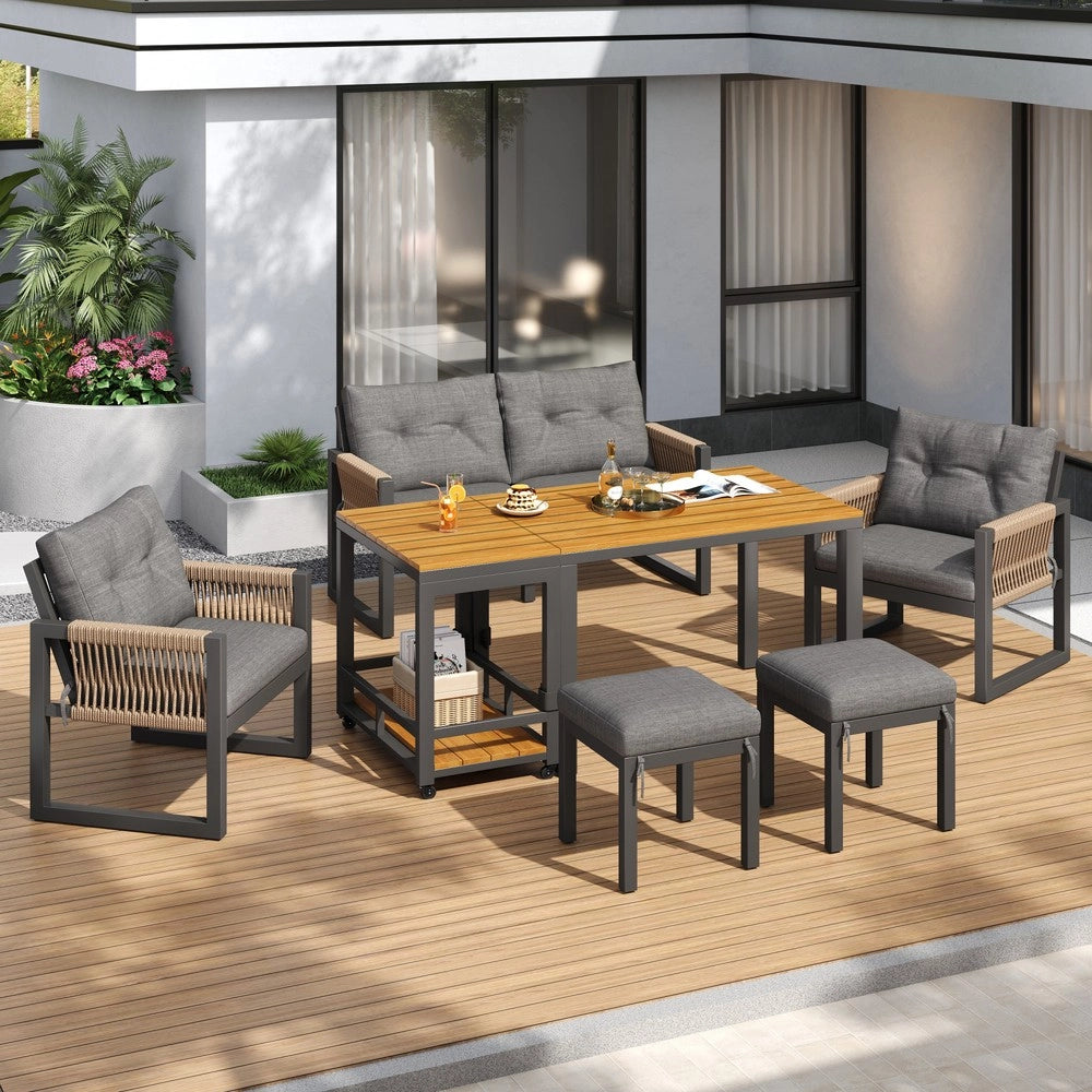 Set Divano da Giardino ¨C Xylo ¨C Polyrattan, Cuscini, Tavolo, Struttura in Metallo