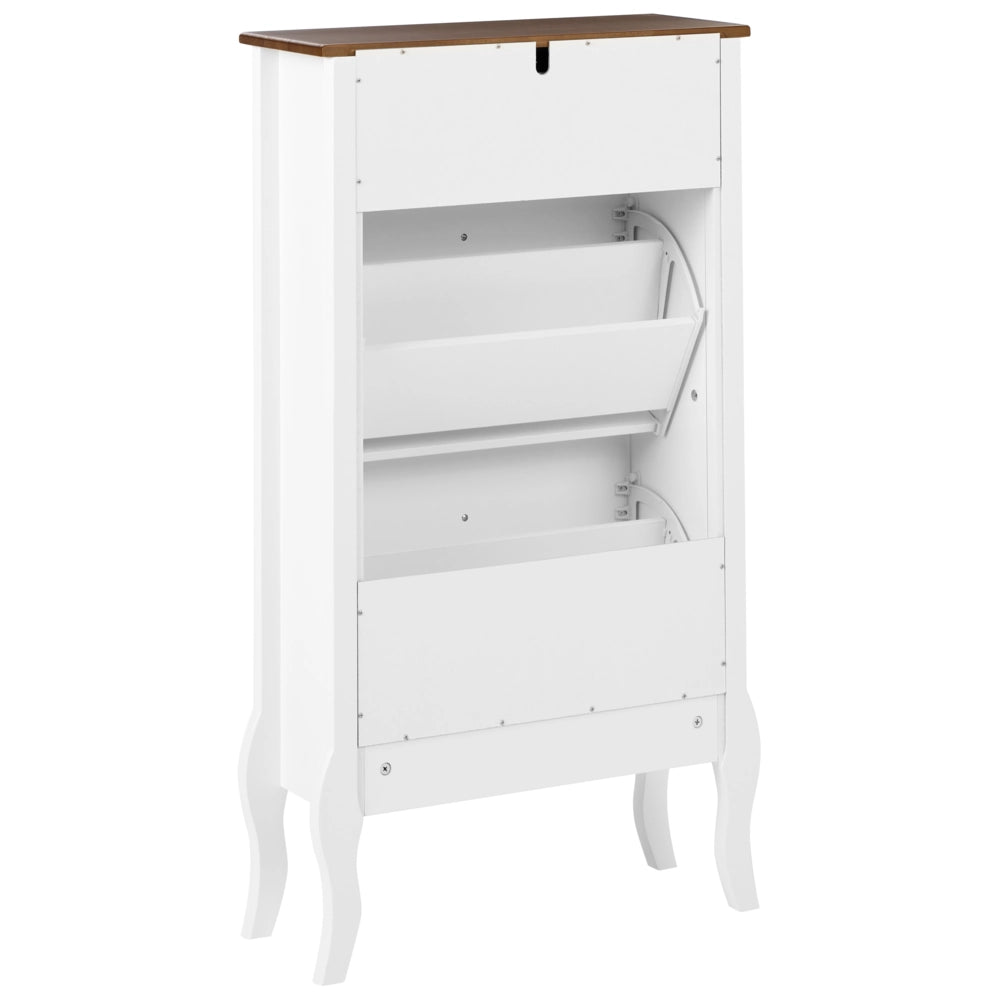 Scarpiera Bianca in MDF con Gambe Cabriolé Stile Shabby Chic Francese