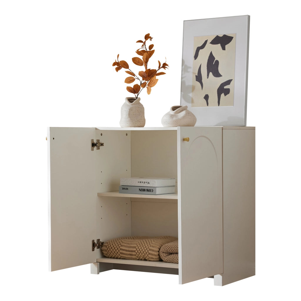 Credenza a 2 ante con motivo ad arco, colore bianco, 80 x 40 x 80 cm
