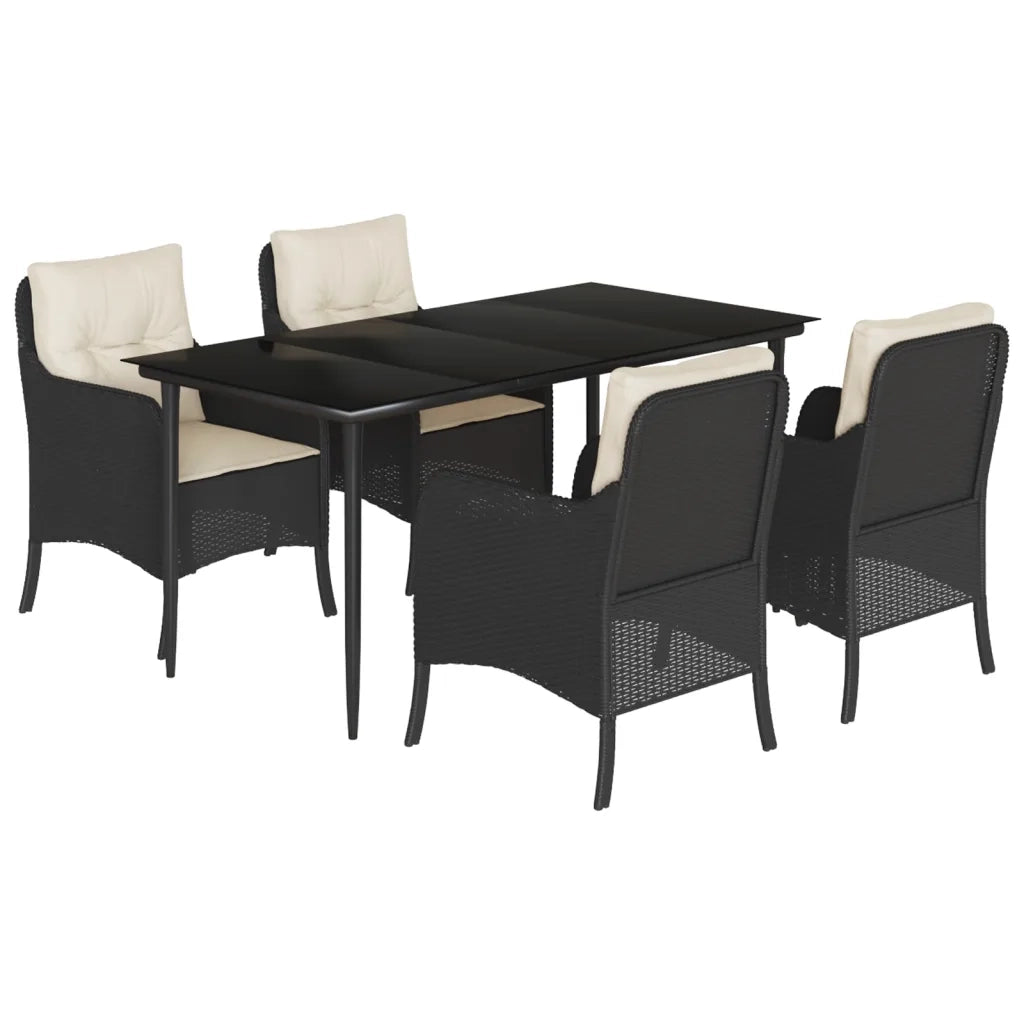 Set da Pranzo da Giardino 5 pz Nero con Cuscini in Polyrattan 3211909