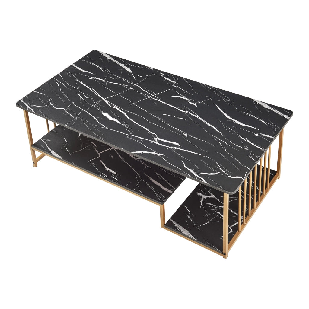 Tavolino Centrale da Salotto Klibro 120x60x42 cm Effetto Marmo Nero / Dorato [en.casa]