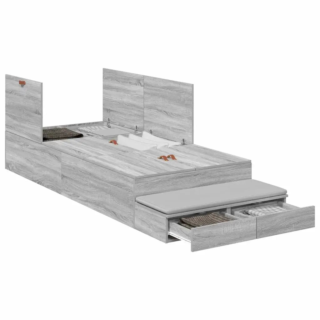 Struttura letto con contenitore-Giroletto con contenitore Grigio Sonoma 100 cm